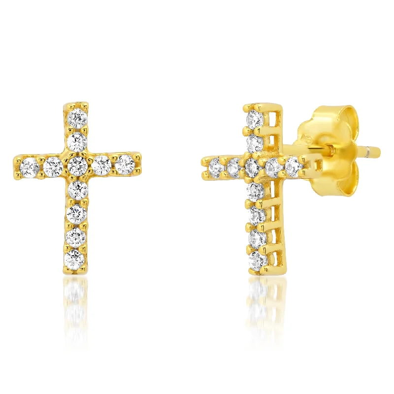 Stunning Gemstone Earrings For Special Days-CROSS STUDS, GOLD