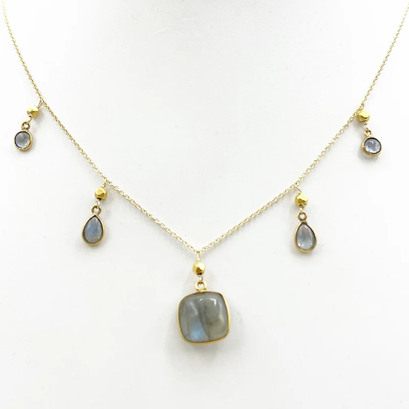 Beautiful Multi-Layered Necklaces For Trendy Wear-Delicate Greys and Blues Floating on a Golden Chain Necklace