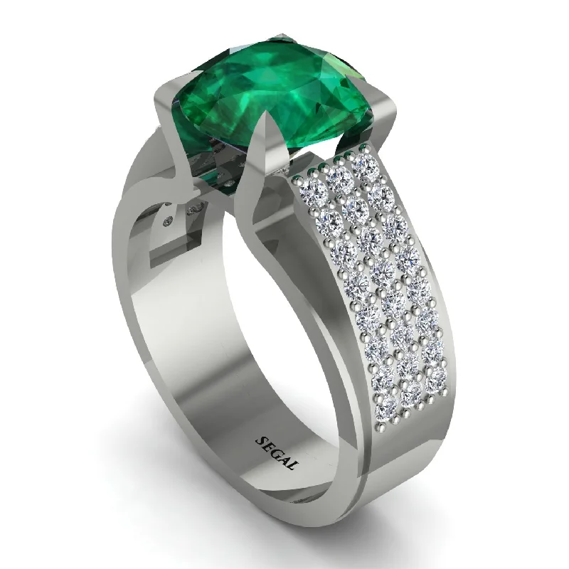 Personalized Promise Rings For Couples-Round Cut Emerald 14K Gold Pave Engagement Ring - Saylor No. 6