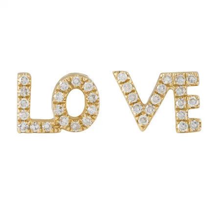 Gold Plated Earrings With Crystals-14K Yellow Gold Diamond LOVE Earrings