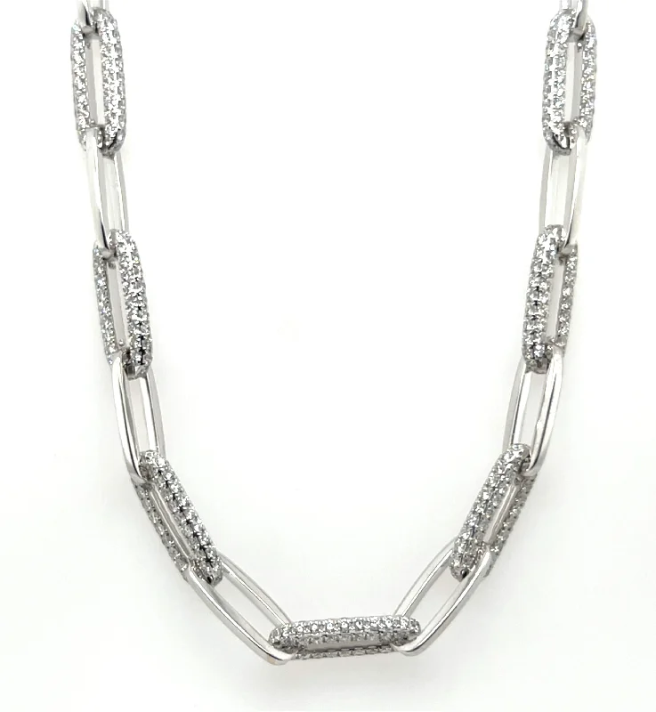 Statement Pearl Necklaces For Wedding Fashion-18k White Gold Diamond Pave Paperclip Link Necklace