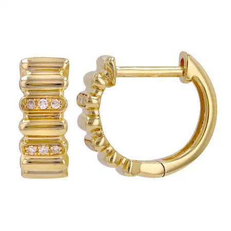 Chic Modern Earrings For Young Women-14K Yellow Gold Diamond Fluted Huggie Hoop Earrings