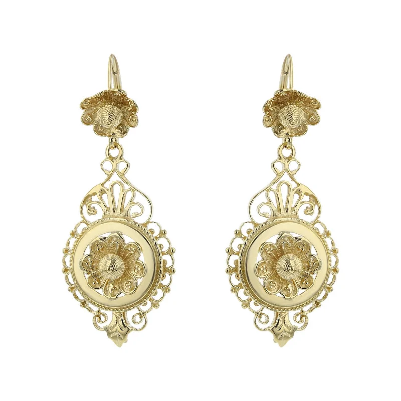 Silver Drop Earrings For Casual Look-14K Yellow Gold Flower Drop Earrings