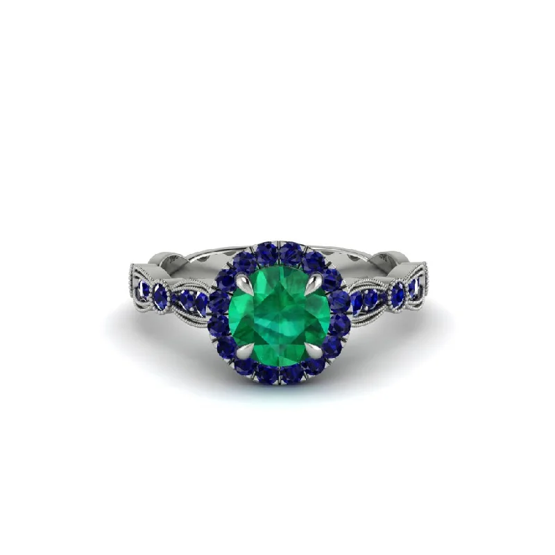 Personalized Heart Rings For Romantic Gifts-Round Cut Emerald Radiant Eternity Engagement Ring - Kamryn No. 66