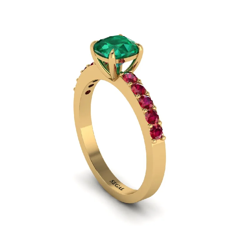 Trendy Gold Wedding Rings For Brides-Cushion-Cut Emerald Classic Elegance Engagement Ring - Demi No. 49