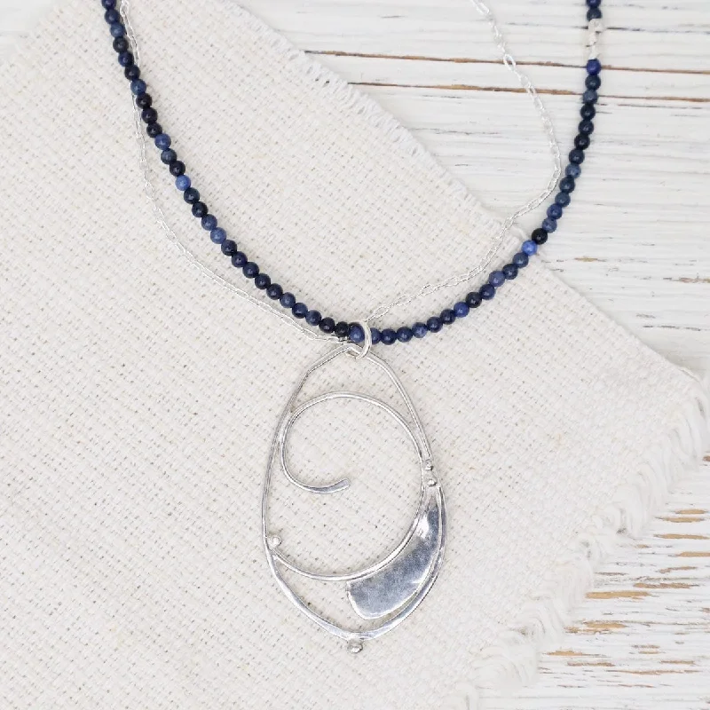 Stylish Silver Choker Necklaces For Everyday Wear-Medium French Horn on Dumortierite Strand Necklace