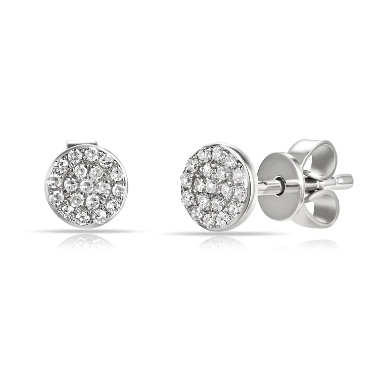 Sparkling Crystal Drop Earrings-14K White Gold Diamond Disc Stud Earrings