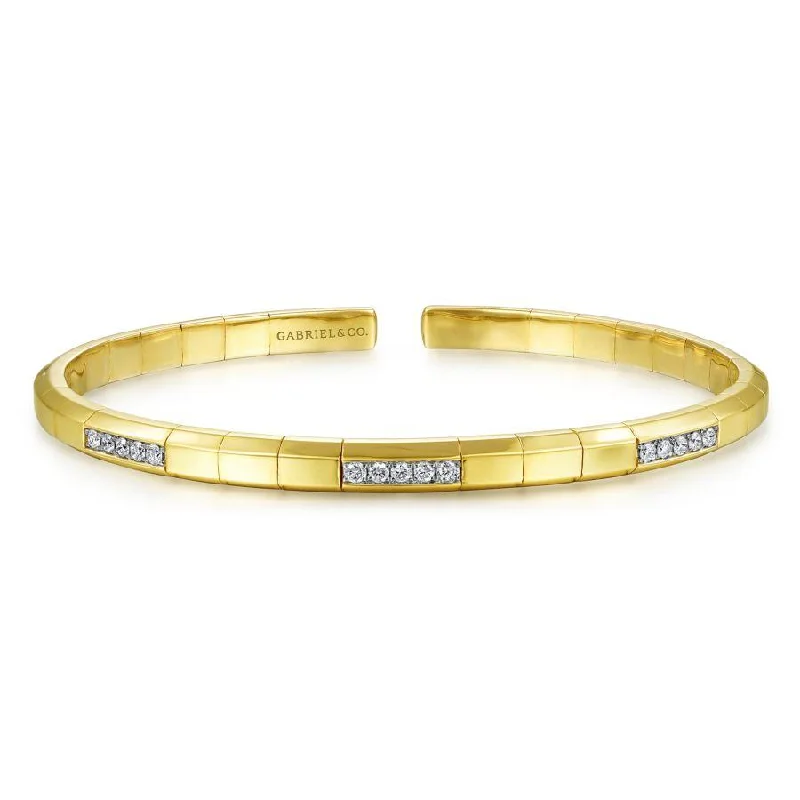 Bracelets With Simple Touch-Gabriel & Co. - BG4403-65Y45JJ - 14K Yellow Gold Cuff Bracelet with Diamond Pavâ€š Stations