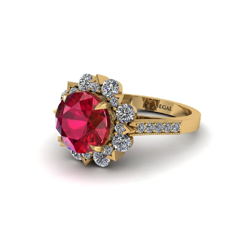 Vintage Gemstone Rings For Retro Style-Ruby Halo Sunburst Engagement Ring - Winter No. 10