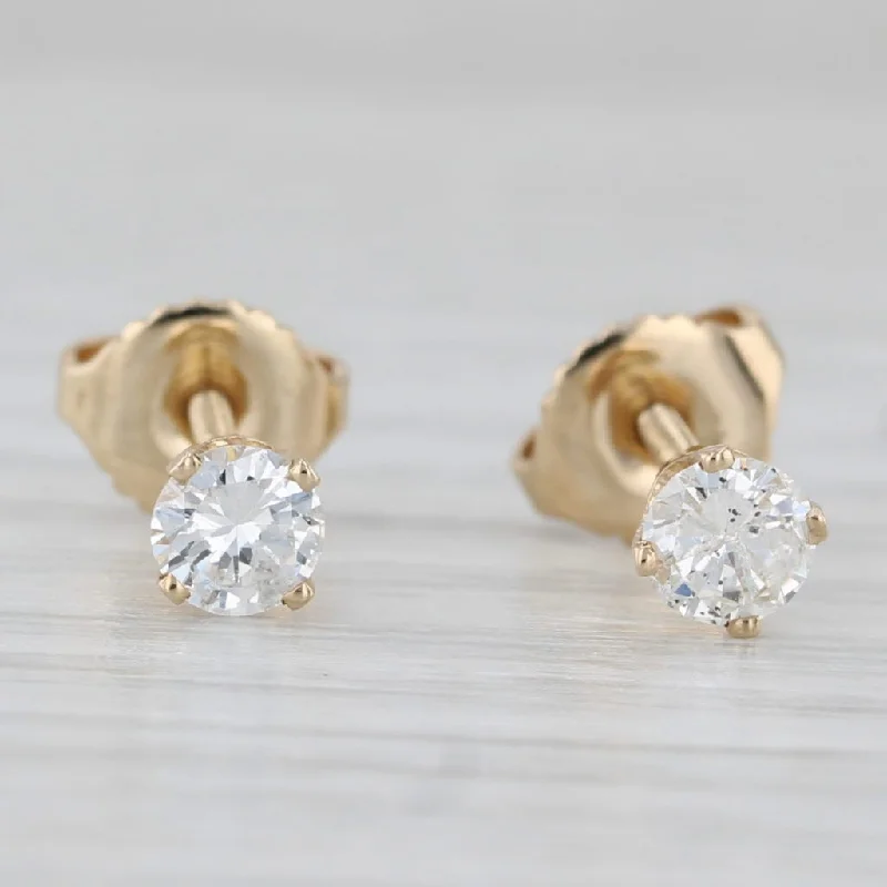 Silver Earrings With Rose Gold Accents-0.38ctw Diamond Round Solitaire Stud Earrings 14k Yellow Gold