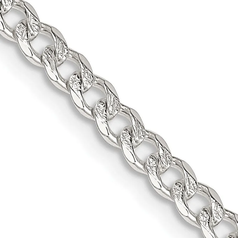 Silver Chain Necklaces For Minimalist Vibes-Sterling Silver 4mm Pav Curb Chain Necklace