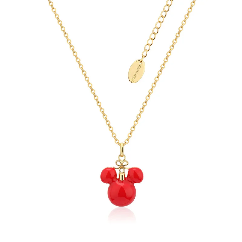 Simple Pendant Necklaces For Minimalist Look-Disney Mickey Red Christmas Bauble Necklace on Chain Gold Plated