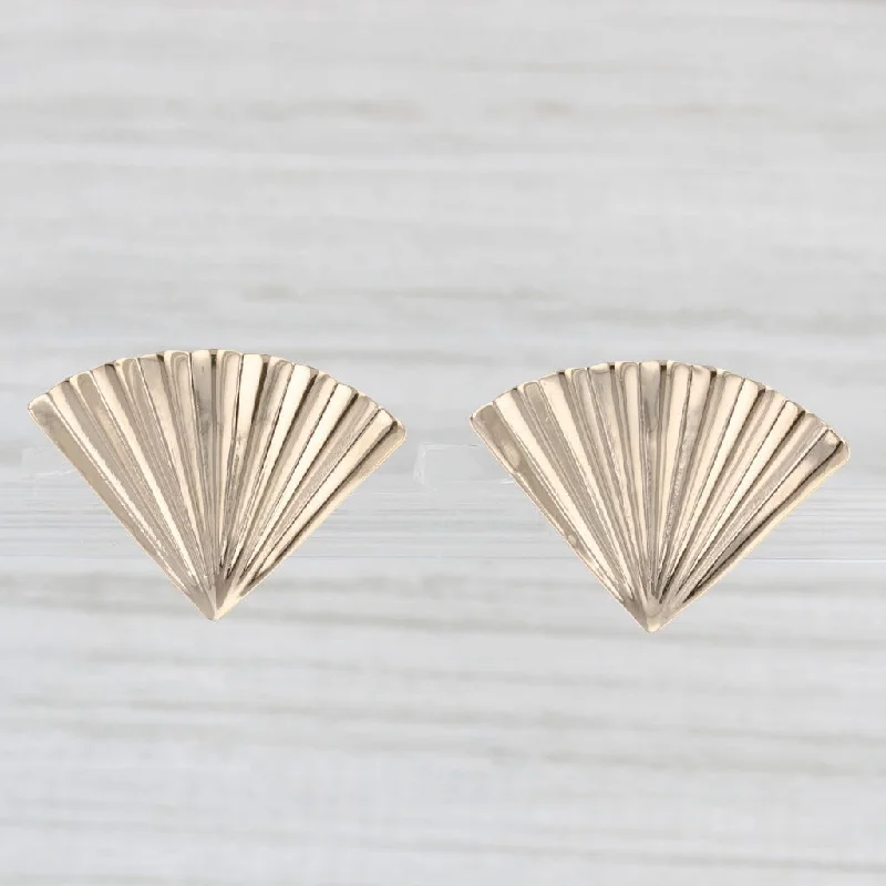 Beautiful Pearl Earrings For Weddings-Beveled Fan Stud Earrings 14k Yellow Gold