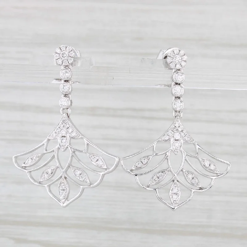 Fashionable Stud Earrings For Casual Wear-New 0.50ctw Diamond Fan Dangle Earrings 18k White Gold Drops Spark