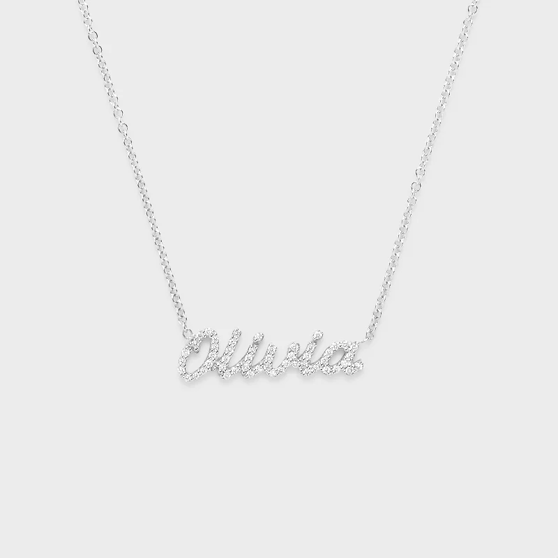 Trendy Coin Necklaces For Bold Style-Pave Diamond Script Necklace