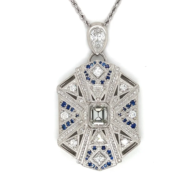 Beautiful Multi-Layered Necklaces For Trendy Wear-Pre-Owned Platinum Diamond & Gemstone Art Deco Necklace by IJC