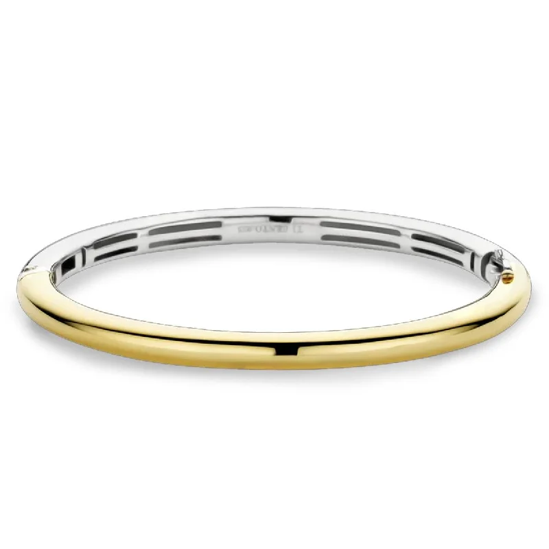 Bangles With Love Messages-TWO-TONE GOLD PLATED STERLING SILVER CLASSIC STYLE BANGLE BRACELET