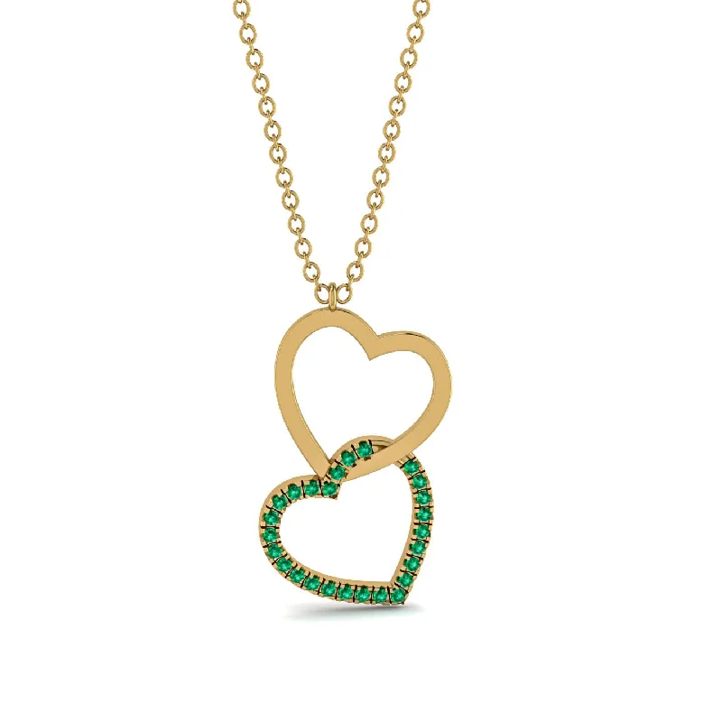 Sterling Silver Heart Necklaces For Gift Ideas-Interlocked Hearts Emerald Necklace - Wendy No. 4