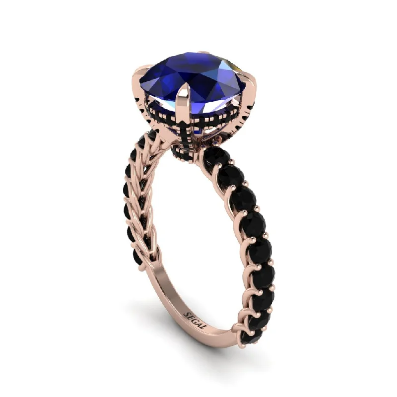 Elegant Diamond Rings For Weddings-Sapphire Twisted Band Halo Engagement Ring - Avianna No. 44