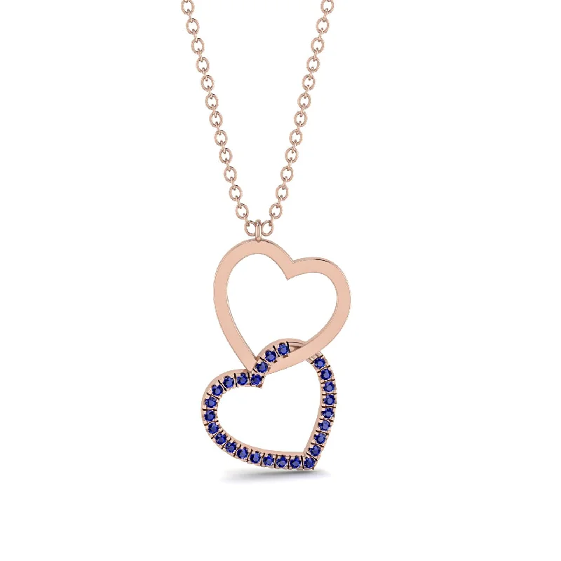 Trendy Bead Chain Necklaces For Fashionistas-Interlocked Hearts Sapphire Necklace - Wendy No. 14