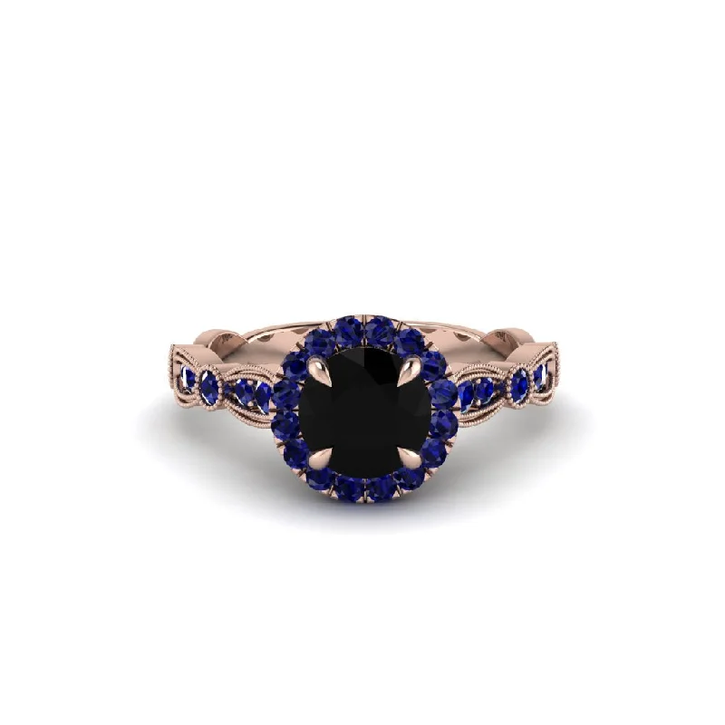 Beautiful Sapphire Rings For Engagement-Round Cut Black Diamond Radiant Eternity Engagement Ring - Kamryn No. 68