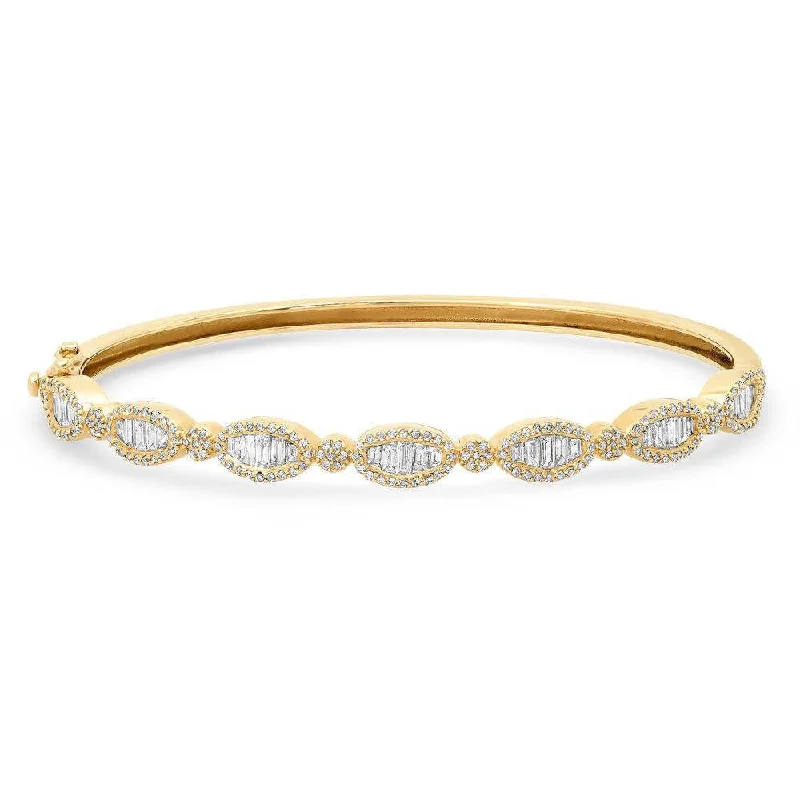 Bangles With Layered Design-HELIX BAGUETTE DIAMOND BANGLE, GOLD