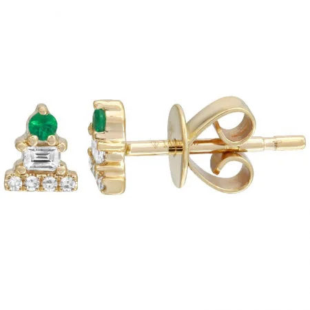 Pearl Earrings For Special Occasions-14k Yellow Gold Mini Emerald Earrings