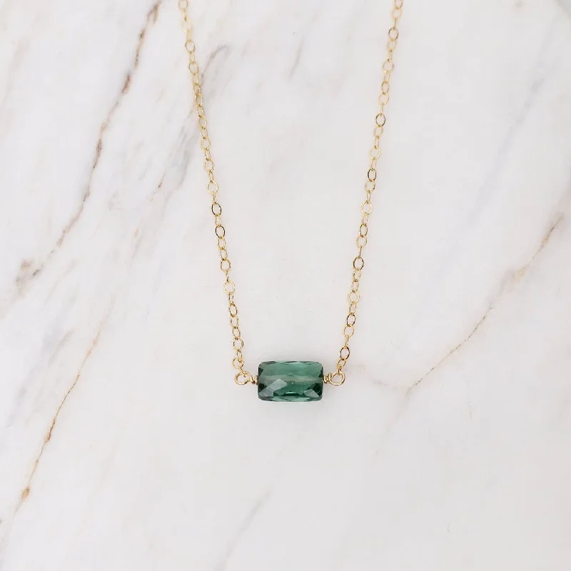 Silver Chain Necklaces For Minimalist Vibes-Rectangular Indicolite Quartz Necklace