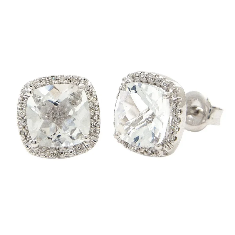 Minimalist Silver Earrings For Work Style-14k White Diamond & White Topaz Earrings