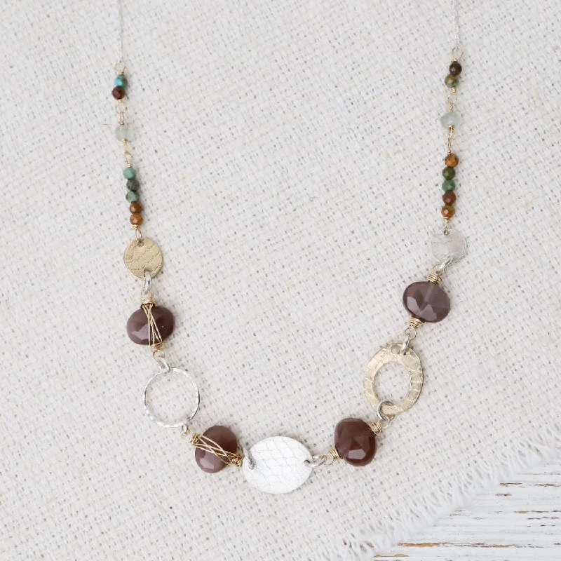 Personalized Heart Shape Necklaces For Bridesmaids-Chocolate Moonstone & African Turquoise Link Necklace