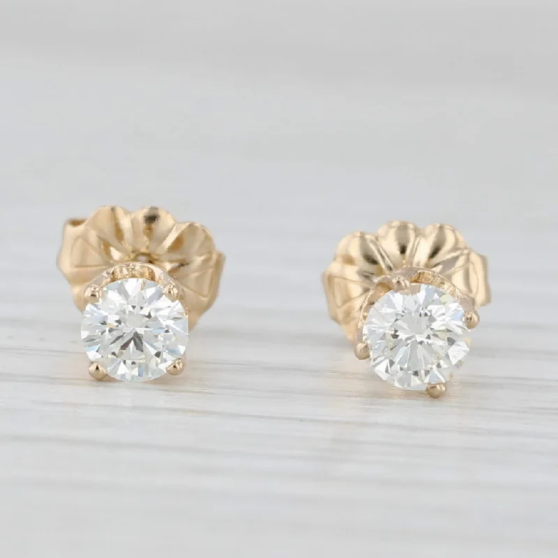 Classic Gold Earrings For Everyday Wear-0.50ctw Round Diamond Solitaire Stud Earrings 14k Yellow Gold