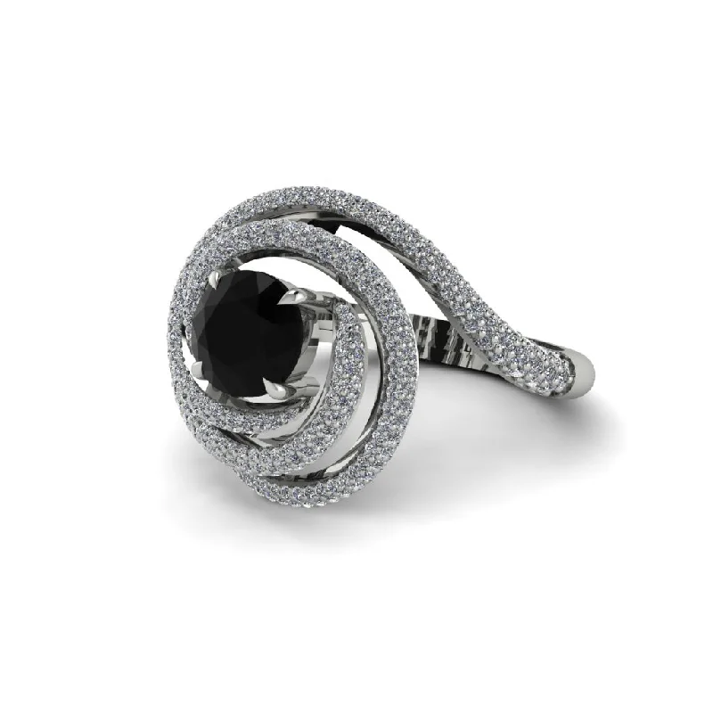 Vintage Silver Rings For Retro Style-Black Diamond Double Halo Swirling Engagement Ring - Serena No. 9