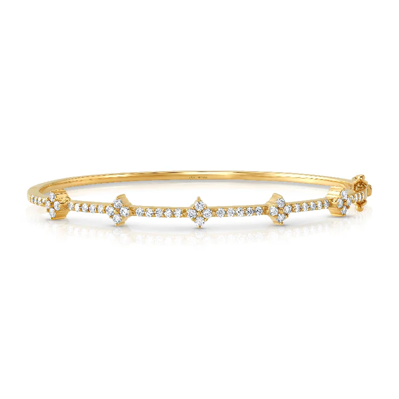 Bangles With Gold Plating-Diamond clover bangle, 14kt gold