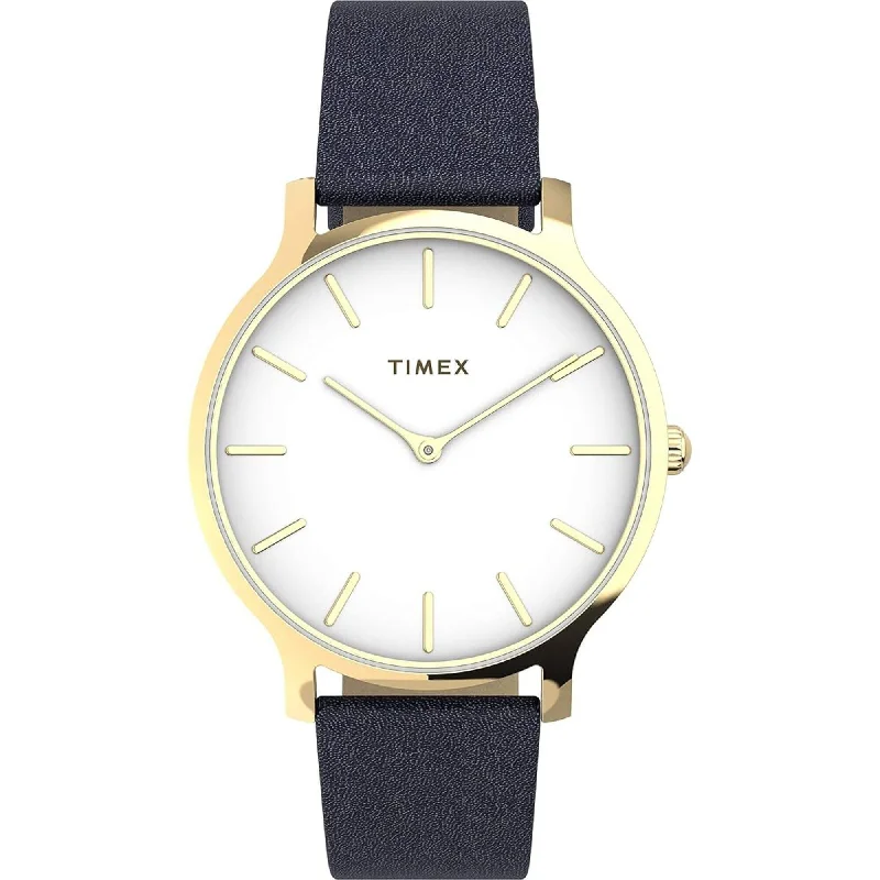 Watches For New Year’s Eve-Timex Women's Dress Watch - Quartz White Dial Genuine Leather Strap | TW2V049009J