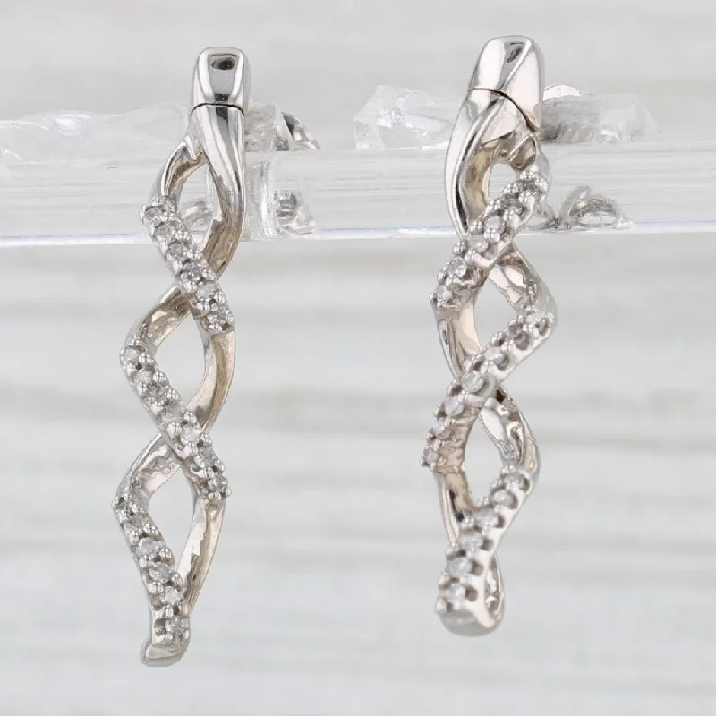 Modern Drop Earrings For Work Style-0.10ctw Diamond Journey Spiral Earrings 10k White Gold Drops