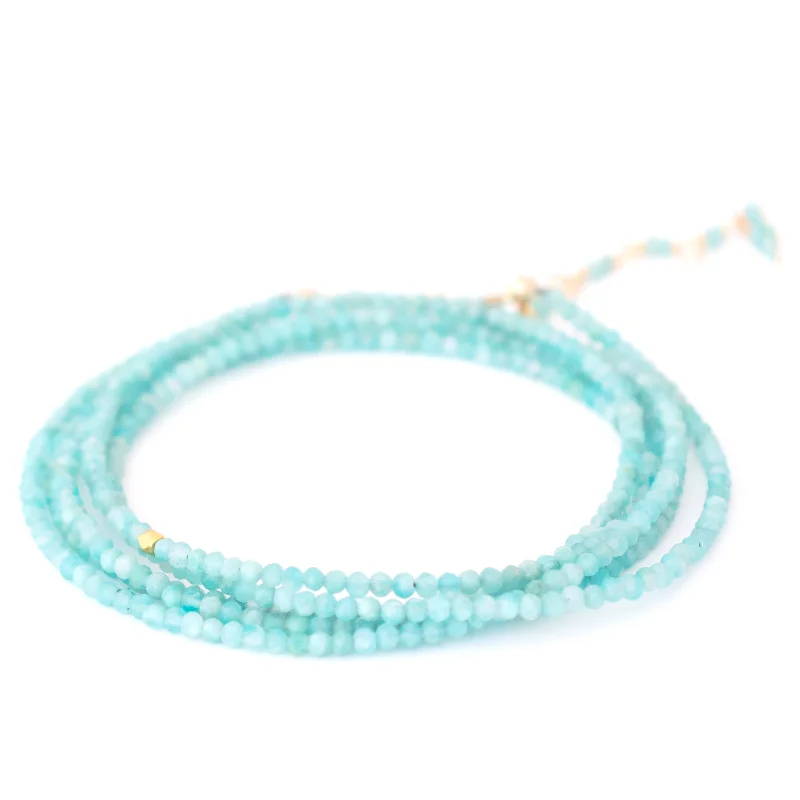 Silver Chain Necklaces For Minimalist Vibes-Anne Sportun Amazonite Green Blue Beaded Wrap Bracelet & Necklace 34" B098G-AMAZ