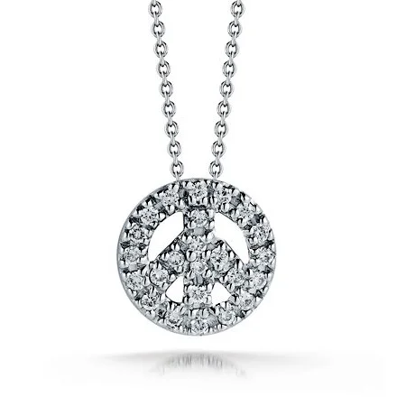 Layered Gold Bar Necklaces For Bold Style-Roberto Coin Tiny Treasures Diamond Baby Peace Sign Necklace White Gold