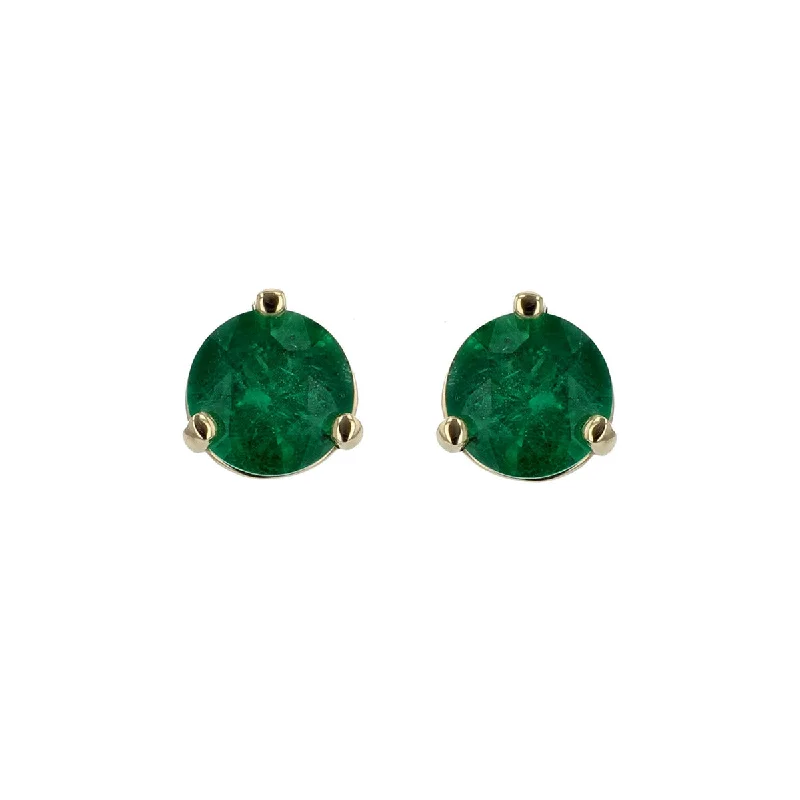 Elegant Drop Earrings For Weddings-14K Yellow Gold Emerald Stud Earrings