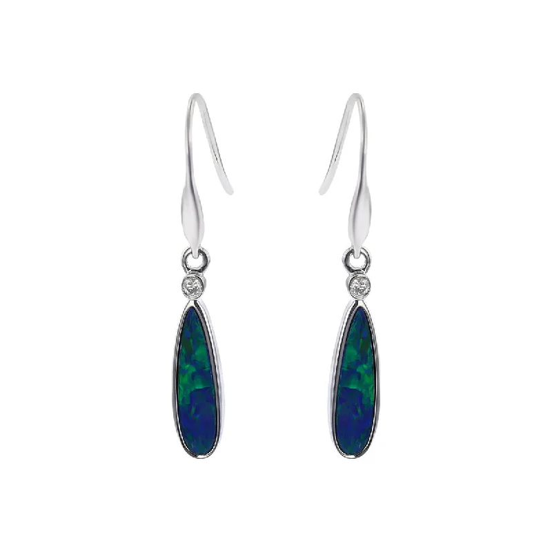 Sleek Hoop Earrings For Stylish Look-14K White Gold Opal and Diamond Drop Earrings