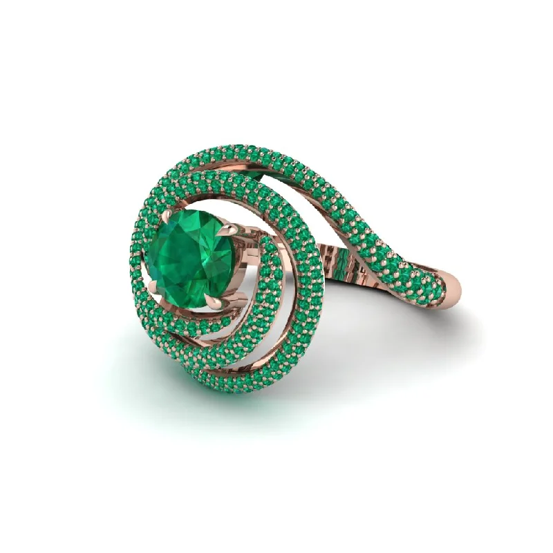 Beautiful Gold Promise Rings For Couples-Emerald Double Halo Swirling Engagement Ring - Serena No. 20