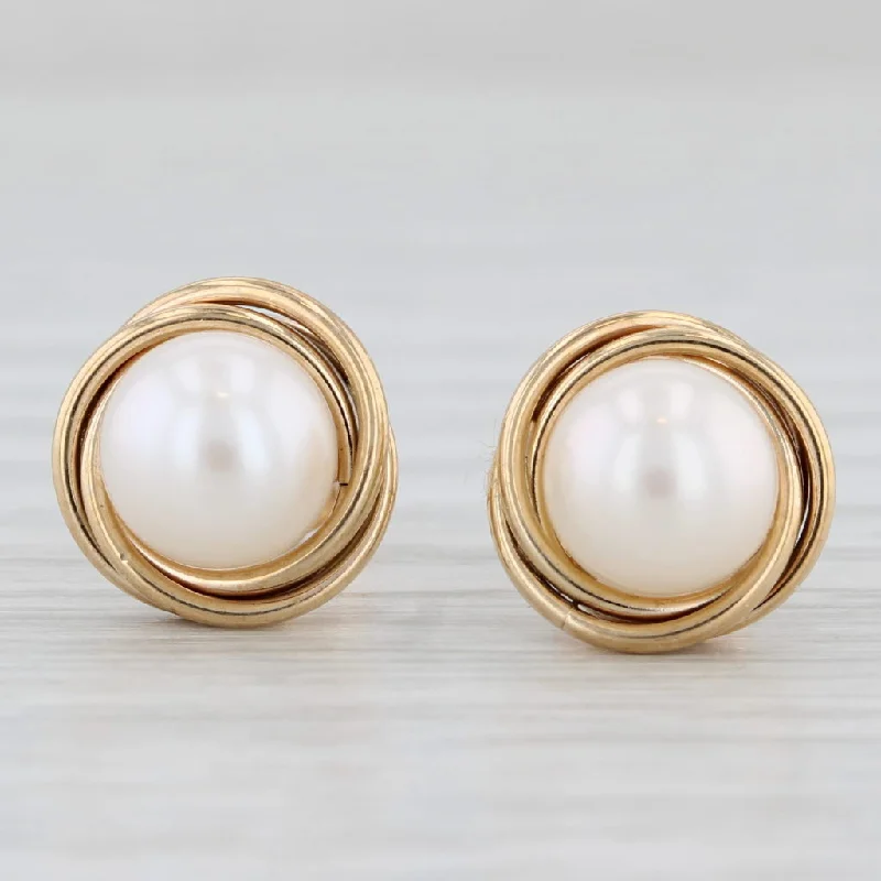 Wooden Hoop Earrings For Eco-Friendly Style-New Cultured Pearl Stud Earrings 10k Yellow Gold