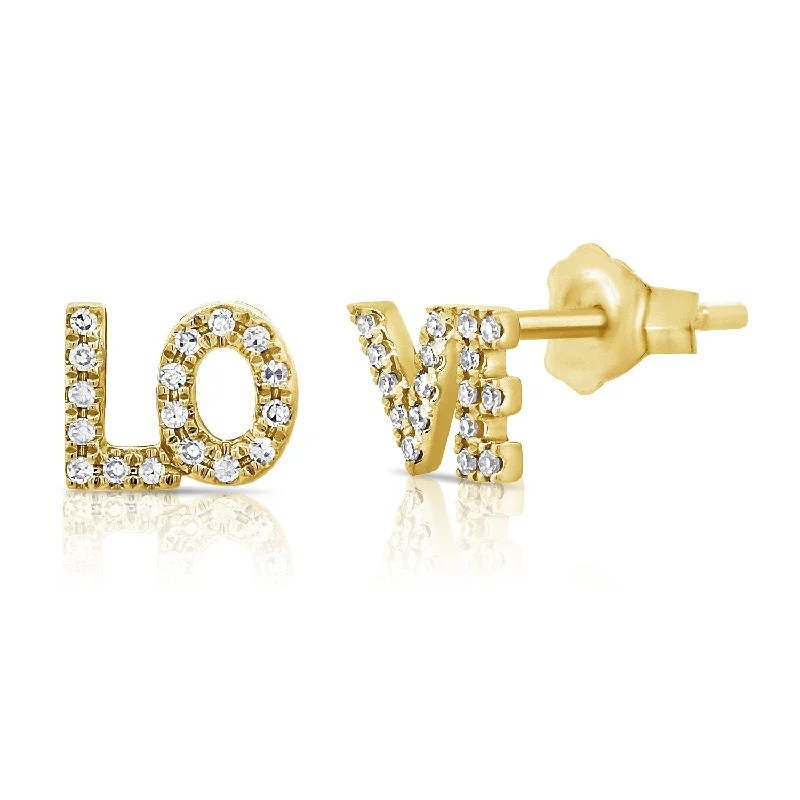 Personalized Birthstone Earrings For Gifts-14K Yellow Gold Diamond "Love" Stud Earrings