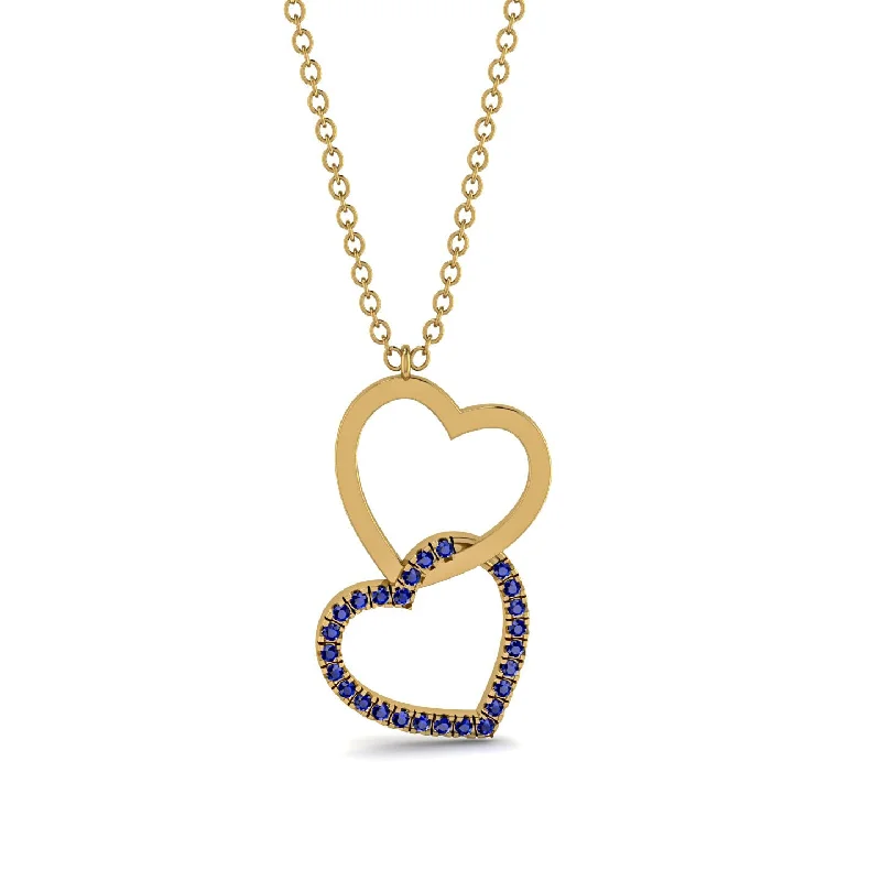 Elegant Chain Necklaces For Minimalist Style-Interlocked Hearts Sapphire Necklace - Wendy No. 13