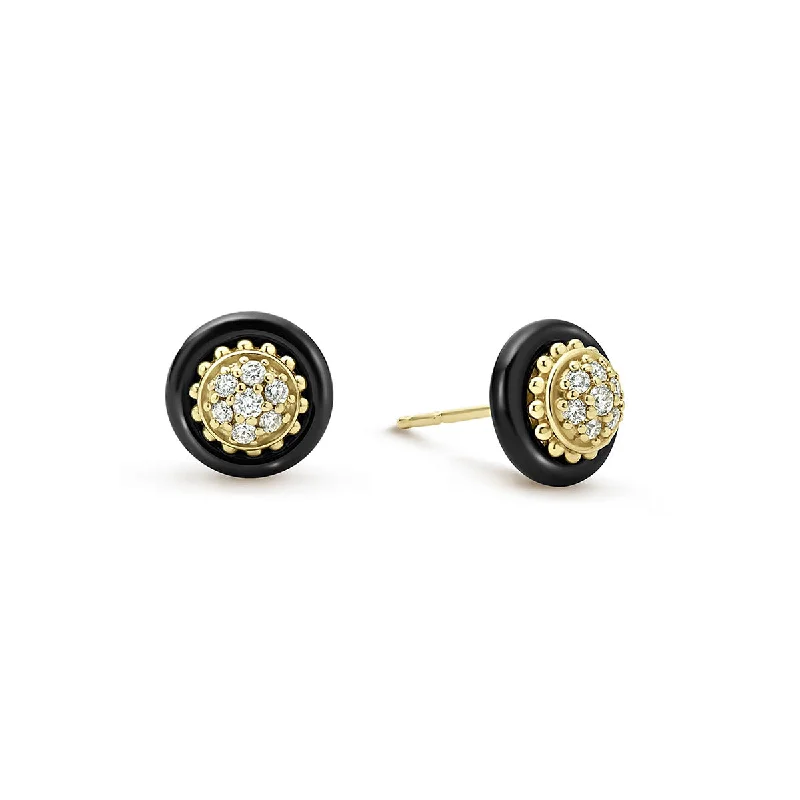 Beautiful Silver Drop Earrings For Wedding-18k Gold and Black Ceramic Diamond Stud Earrings