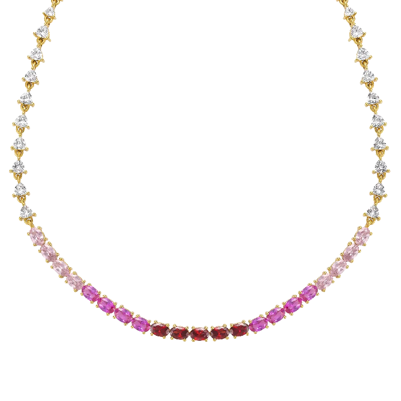 Gorgeous Custom Name Necklaces For Bridesmaids-Ombre Pink Topaz and Garnet Grande Tennis Necklace