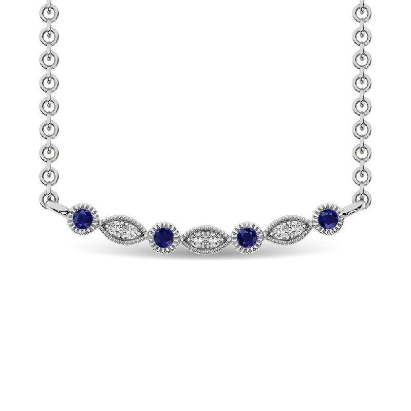 Colorful Crystal Pendant Necklaces For Evening Wear-Diamond 1/10 Ct.Tw. And Blue Sapphire Fashion Necklace in 10K White Gold