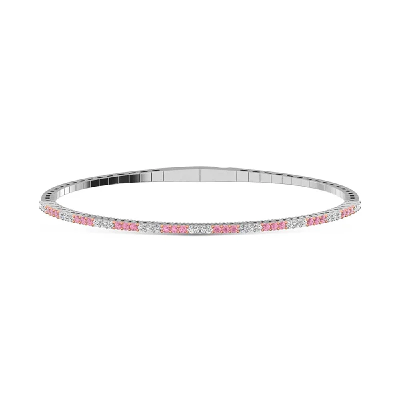 Bangles For Everyday Sparkle-14K White Gold  1 Ct.Tw.  Alternate 3 white and 3 Pink Lab Grown Diamond Bangle