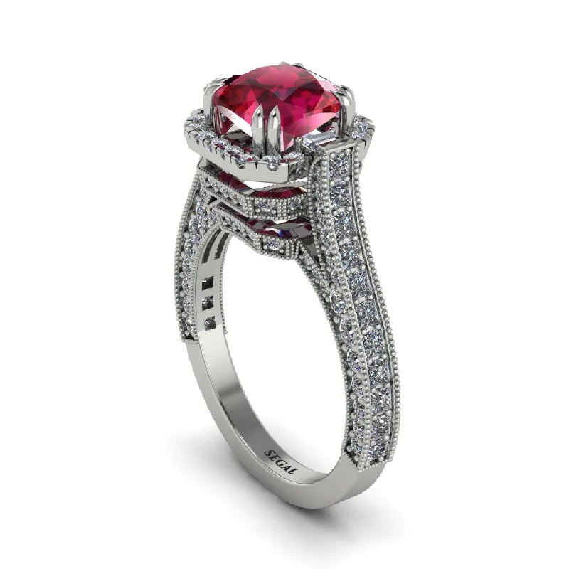 Women’s Fashion Rings For Every Occasion-Ruby Three Halo Milgrain Engagement Ring - Mira No. 12