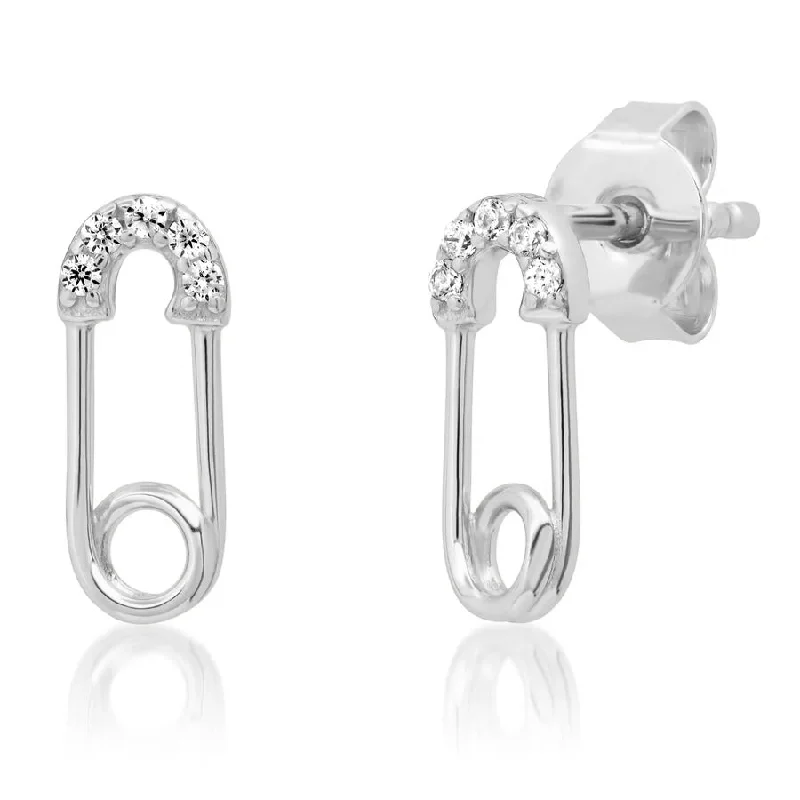 Silver Drop Earrings For Evening Style-SAFETY PIN STUD, SILVER