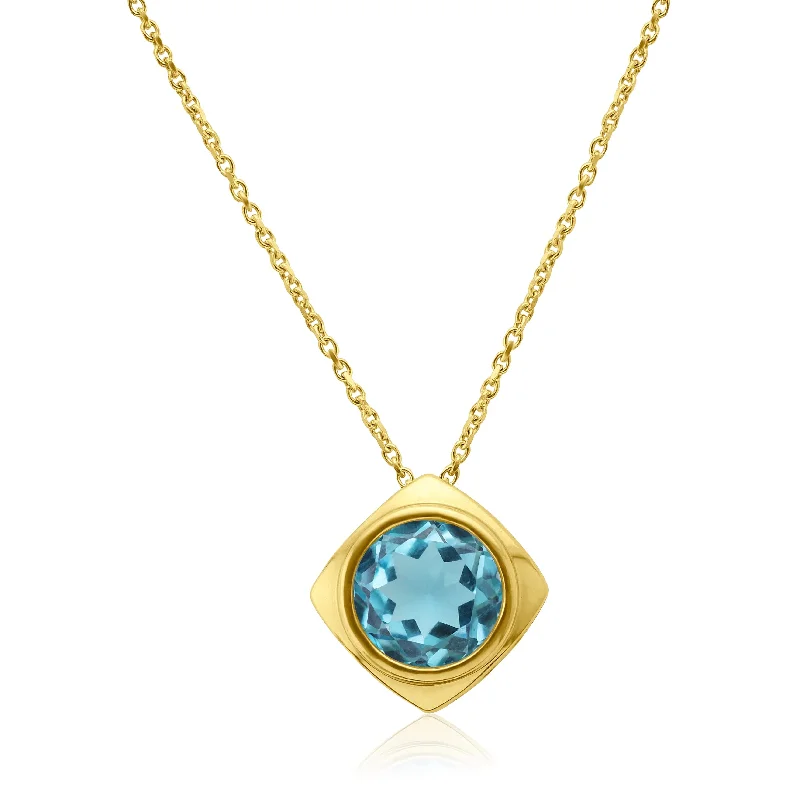 Bold Chain Pendant Necklaces For Statement Fashion-14k Yellow Gold Blue Topaz Necklace